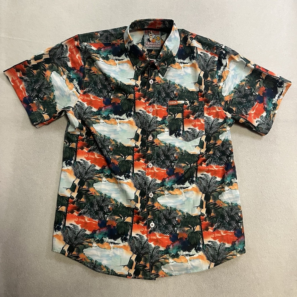 Dixxon Tequila Sunrise Shirt Mens Large Tropical Hawaiian Button Up Aloha Casual